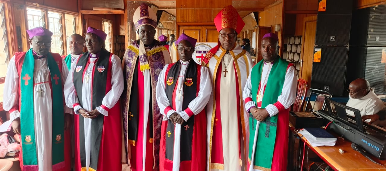 Archbishop Lwanga with fellow Anglican bishops in vestments